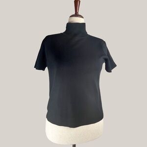 Jones New York Black Ribbed Neck, Short Sleeve Mockneck